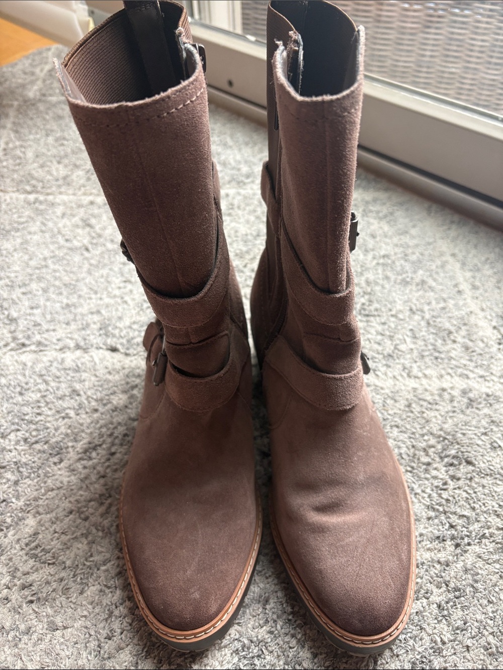 Naturalizer Brown Suede Mid-Calf Buckle Heeled Boots - Picture 2 of 7